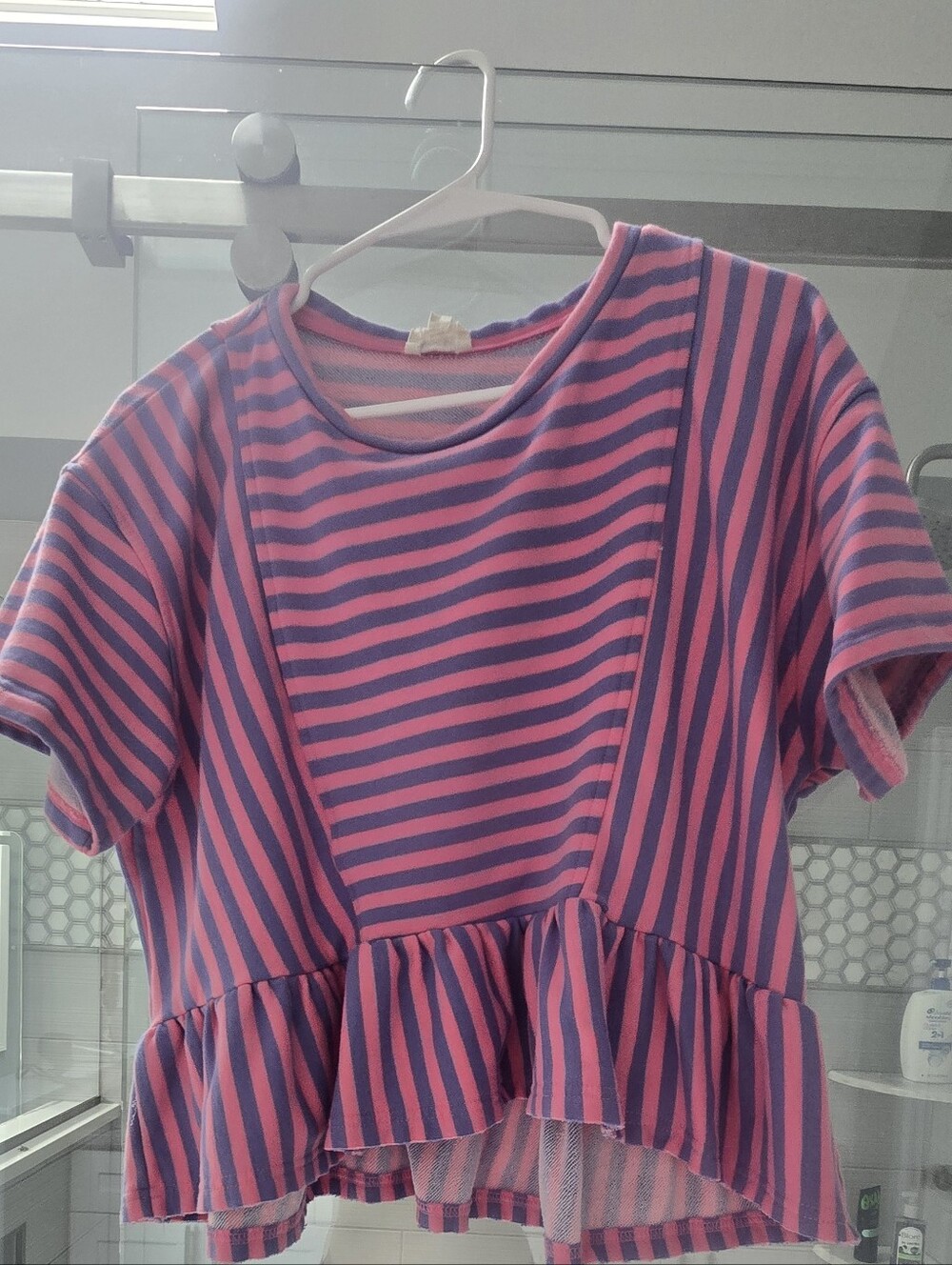 Women’s Pink and Purple Striped Peplum Tee
